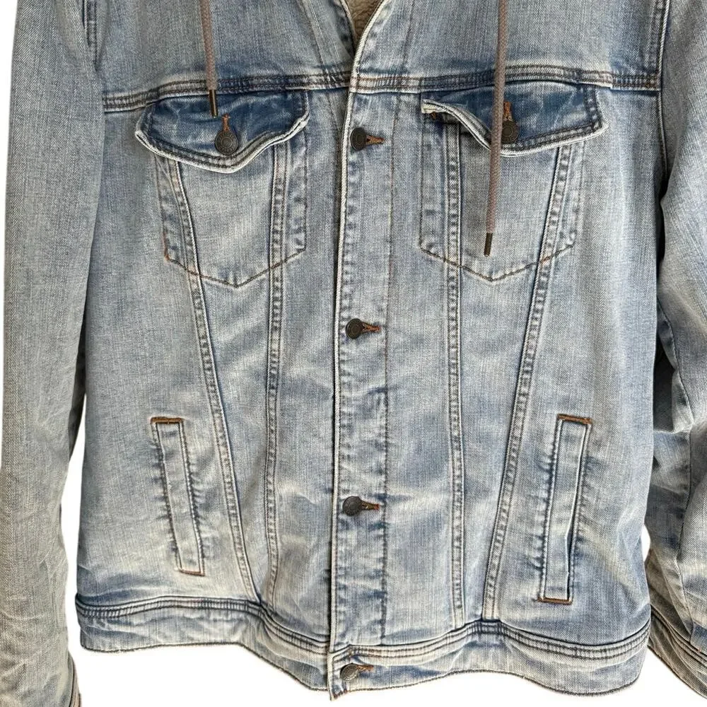 Hollister Y2K Sherpa Lined Denim Jacket With Hoodie Men Size XL